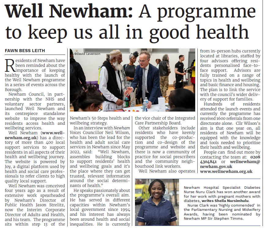 Newham Voices article discussing the success of the Well newham Launch event
