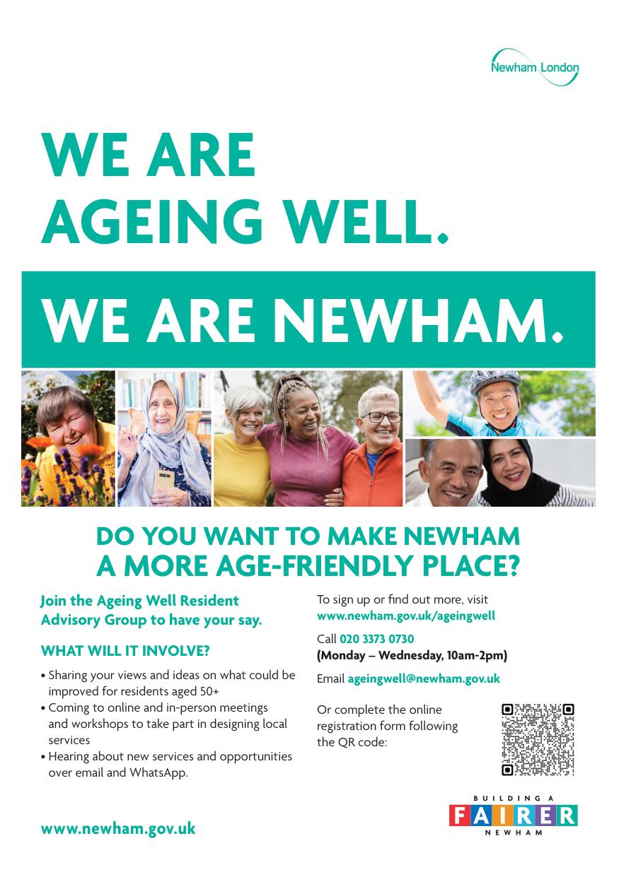 Do you want to make Newham a more age-friendly place? Join the Ageing Well resident advisory group.