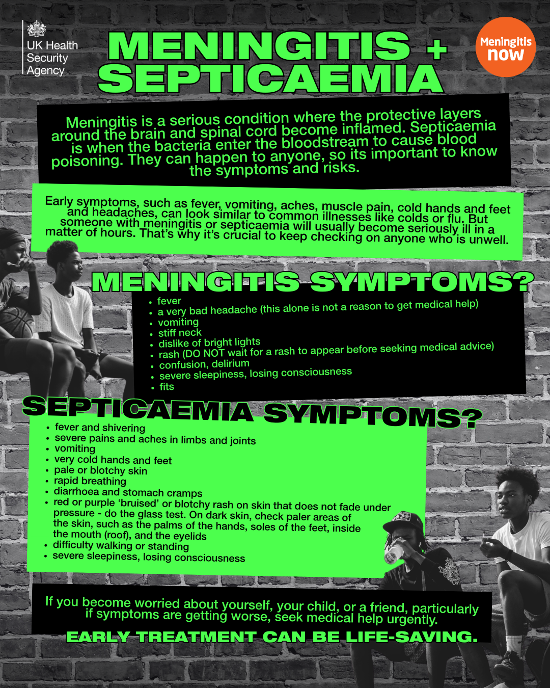 health and wellbeing information on meningitis + septicaemia symptoms