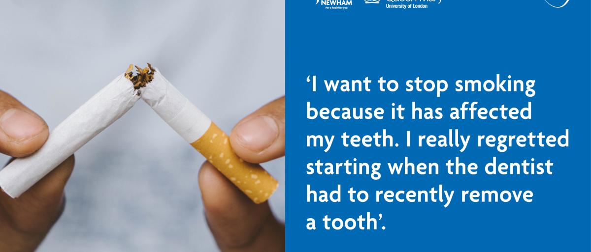 Picture of a broken cigratte and text on someone's reason to quit smoking