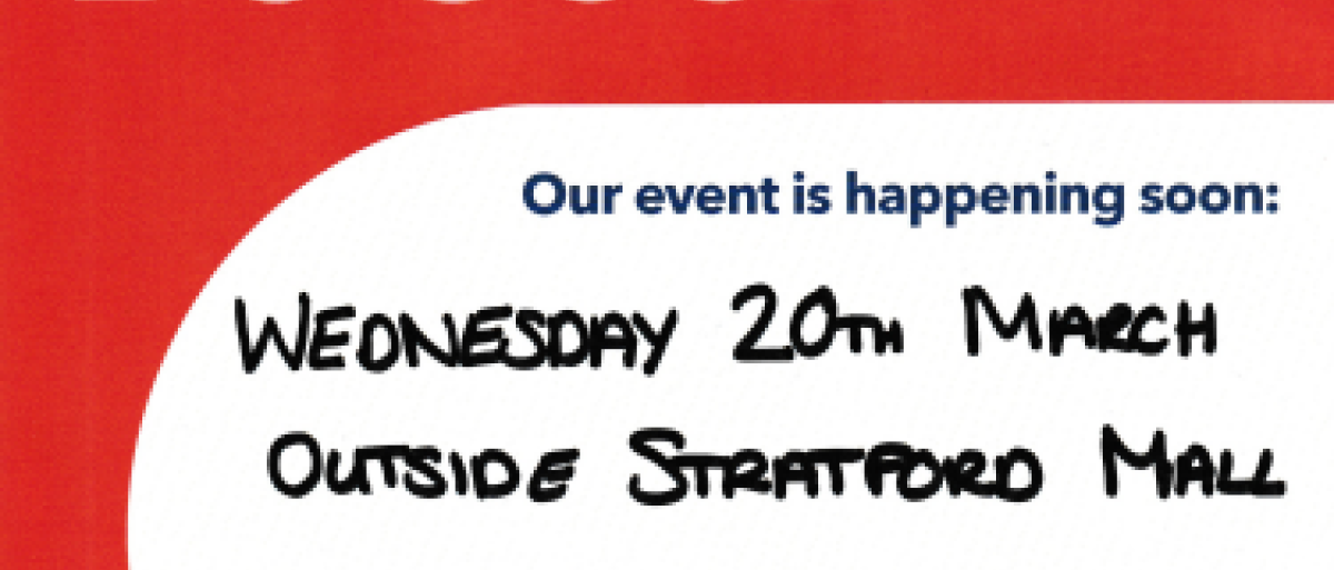 Event details written in text with a red and white background