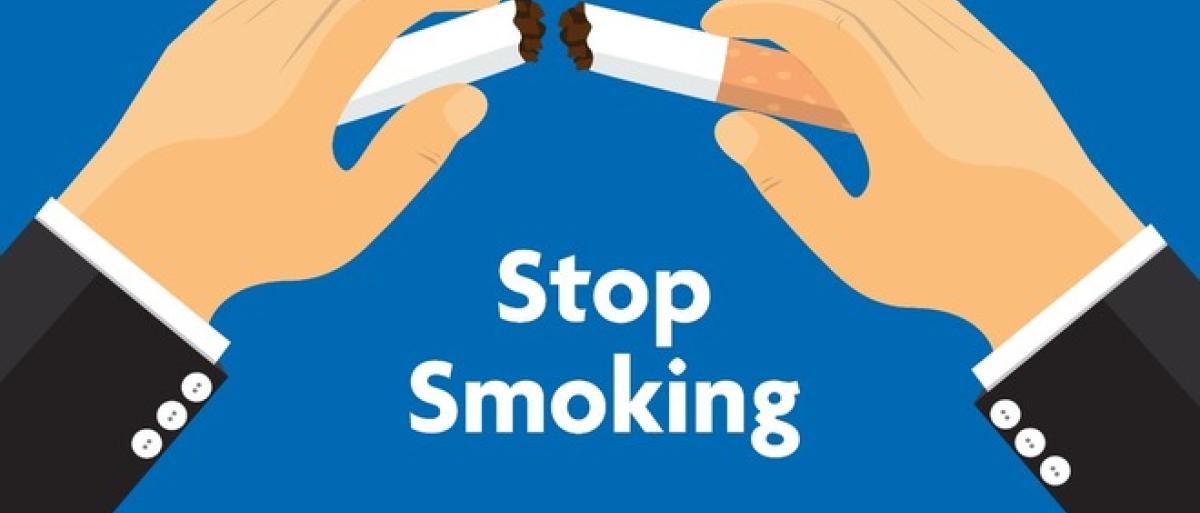 A graphic with someone breaking a cigarette