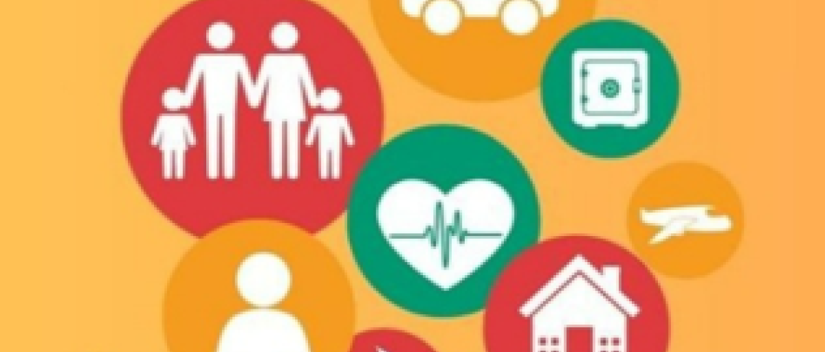 Graphic design of hand spread open with a car, house, family inside 
