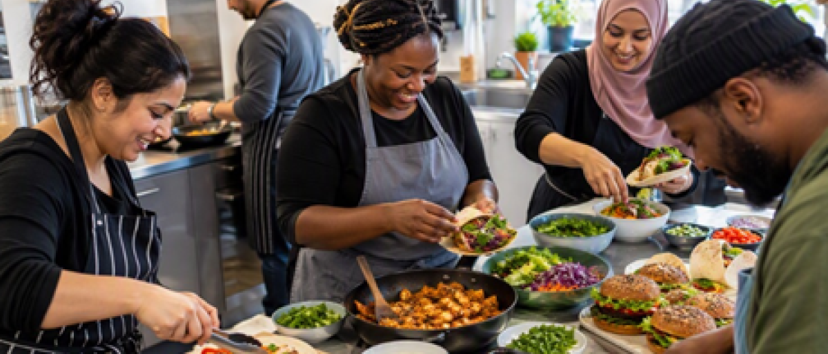 People cooking healthy meals together