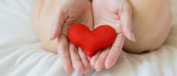 Person holding a fabric heart