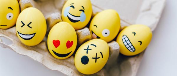 Different emojis painted with eggs