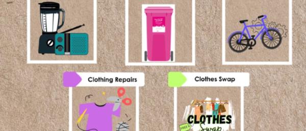Clothes, electrical appliances, bicycle in a picture