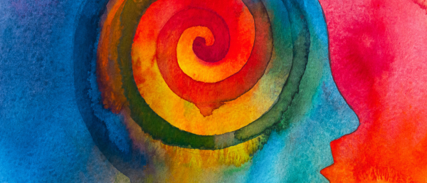 A picture of someone's head in spiral different colours