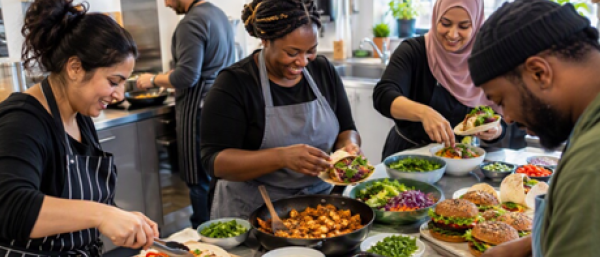 People cooking healthy meals together