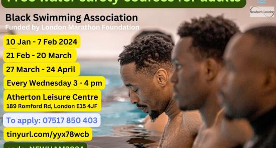 Image showing Black men engaging with a swimming lesson