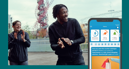 Image showing the BetterPoints app and a man smiling doing exercise