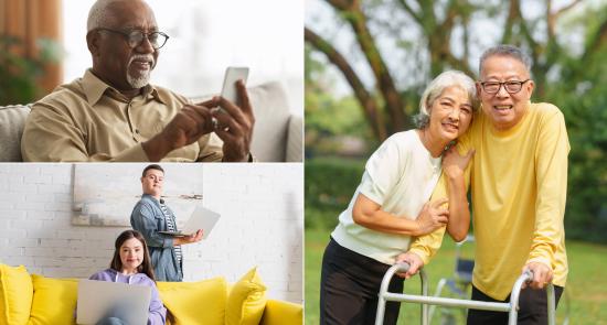Montage of images depicting older people living well