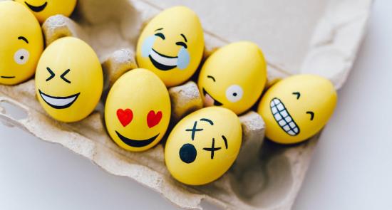 Different emojis painted with eggs