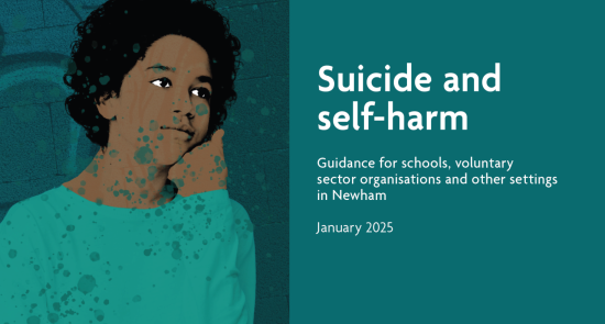 A picture of a girl and information on suicide and self harm